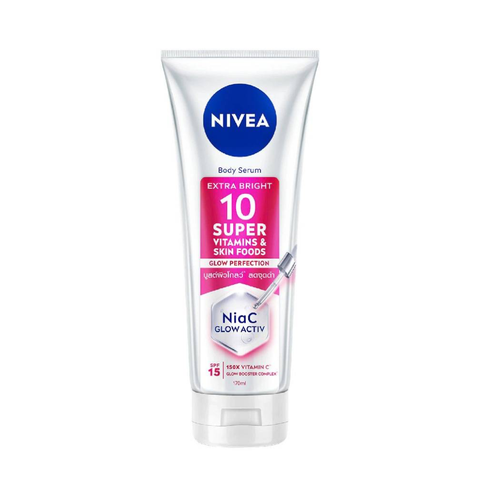 Serum Dưỡng Thể Sáng Da Mờ Thâm Nám Nivea Extra Bright 10 Super Vitamins & Skin Foods Glow Perfection Body Serum 300ml