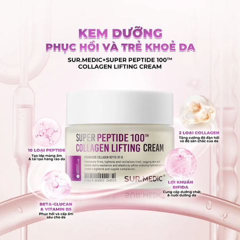 Kem Dưỡng Cải Thiện Độ Đàn Hồi Căng Mịn Da Sur.Medic Super Peptide 100TM Collagen Lifting Cream 50ml