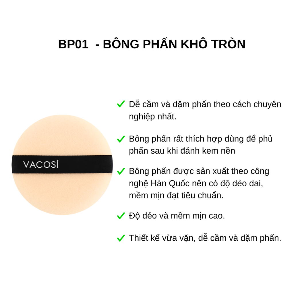 Bông Phấn Khô Tròn 2 Cái Vacosi BP01 Small Round Puff
