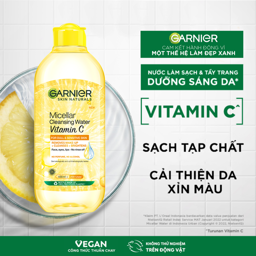 Nước Tẩy Trang Làm Sáng Da Garnier Micellar Cleansing Water Vitamin C