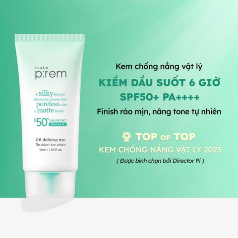 Kem Chống Nắng Nâng Tone Kiềm Dầu Make P:rem UV Defense Me No Sebum Sun Cream SPF50+ PA++++ 50ml