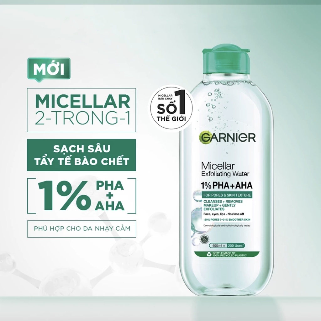 Nước Tẩy Trang Làm Sạch Tế Bào Da Chết Garnier Micellar Exfoliating Water 1% PHA+AHA 400ml