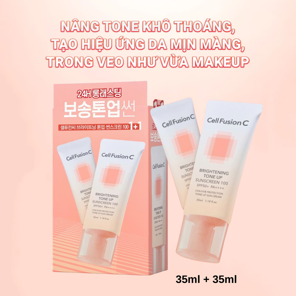 Kem Chống Nắng Nâng Tông Kiềm Dầu Cell Fusion C Brightening Tone Up Sunscreen 100 SPF50+ PA ++++ 35ml + 35ml