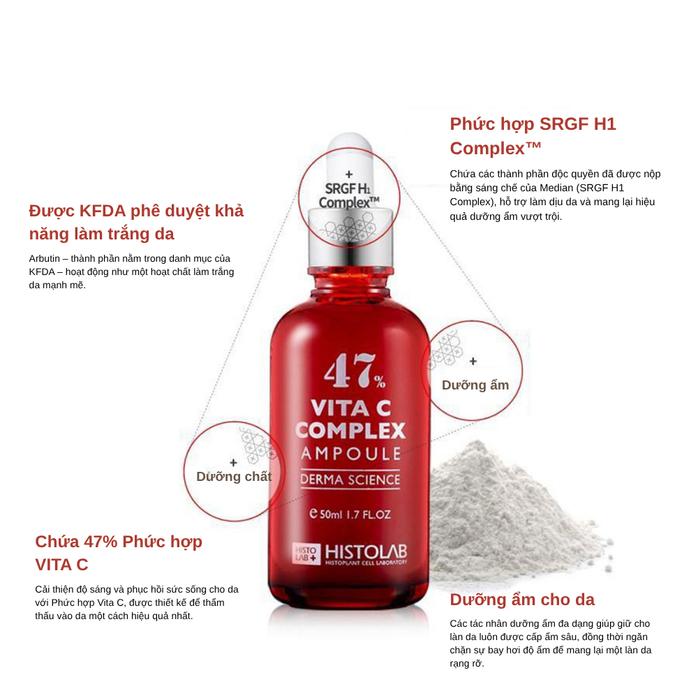 Tinh Chất Dưỡng Trắng Mờ Thâm Nám Histolab 47 Vita C Complex Ampoule Derma Science 50ml