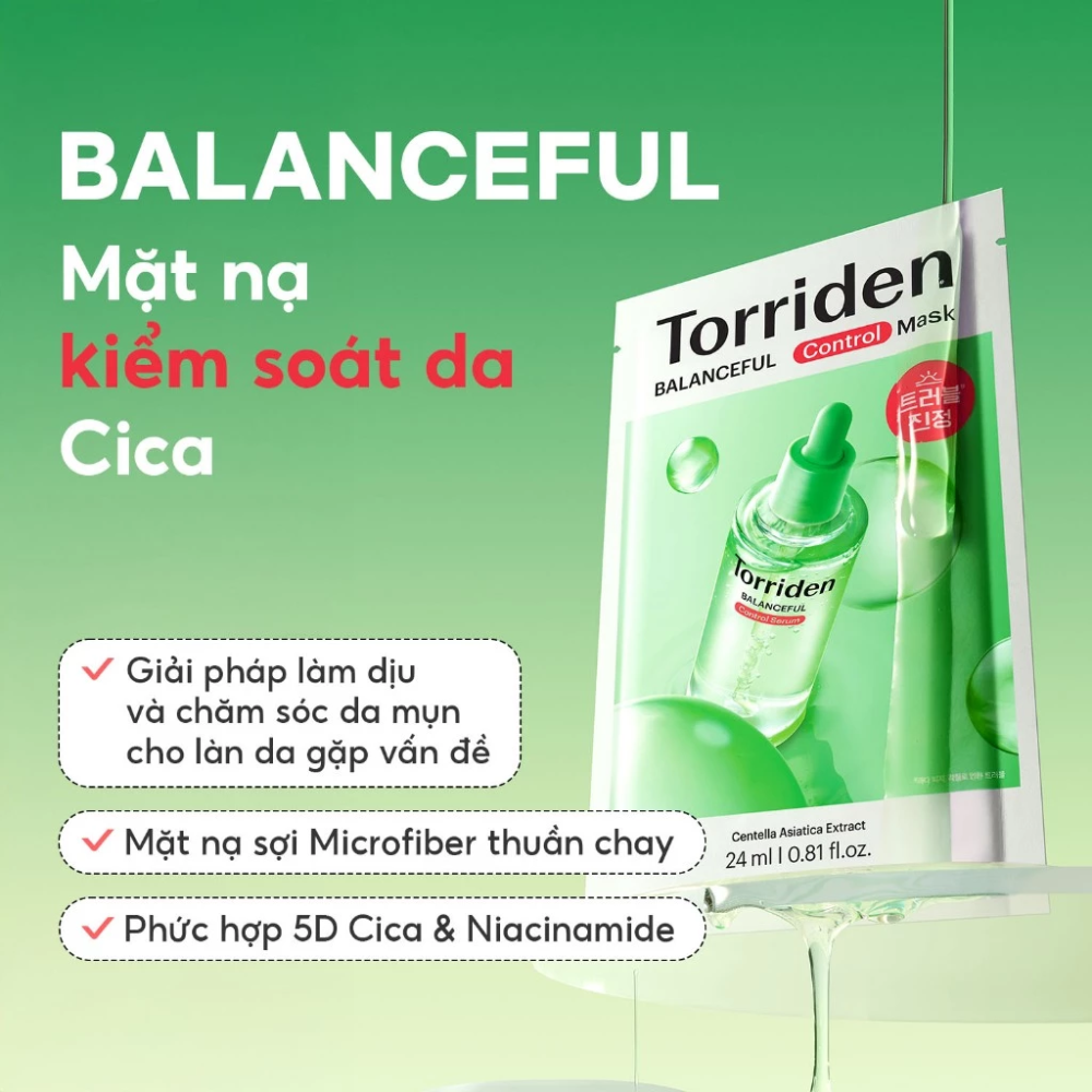 Mặt Nạ Làm Dịu & Phục Hồi Da Mụn Nhạy Cảm Torriden Balanceful Cica Mask 25ml