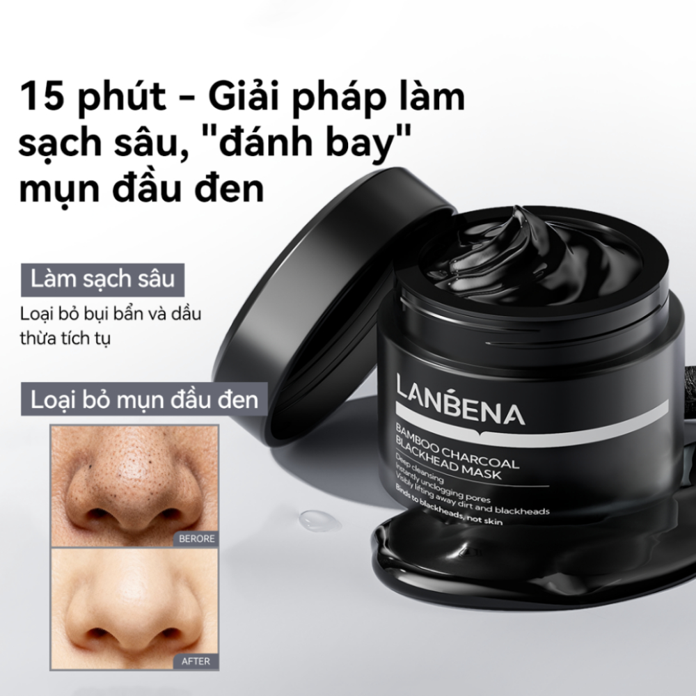 Mặt Nạ Lột Mụn Than Tre Loại Bỏ Mụn Đầu Đen Lanbena Bamboo Charcoal Blackhead Mask 30g