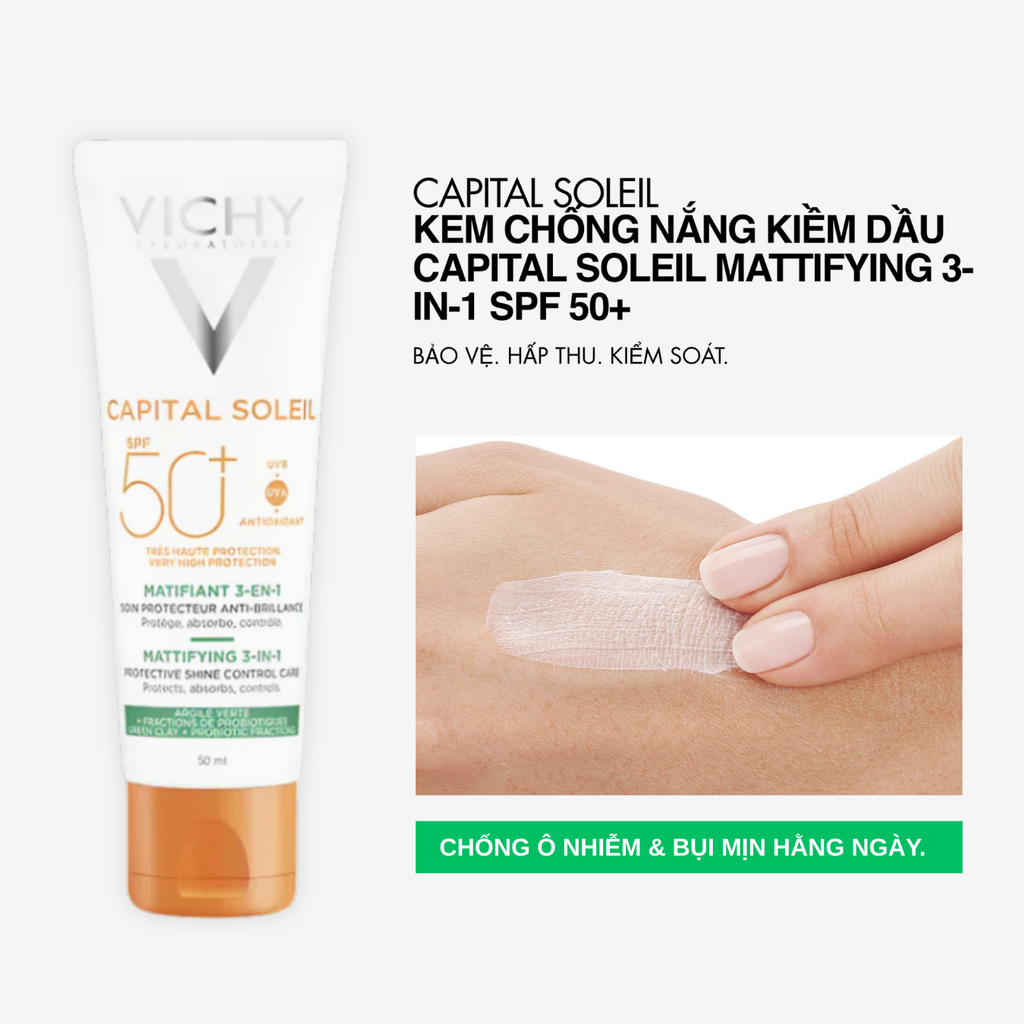 Kem Chống Nắng Kiềm Dầu Vichy SPF50+ Capital Soleil Mattifying 3in1 50ml