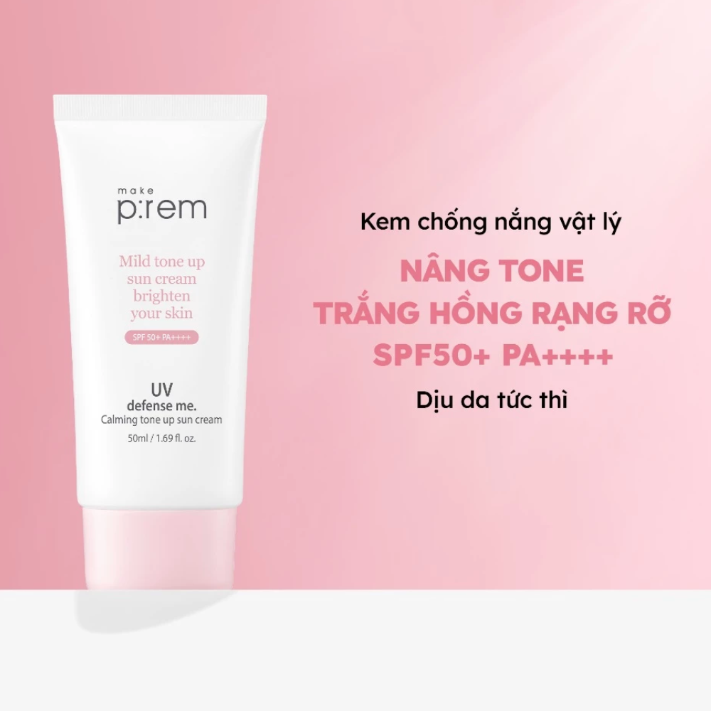 Kem Chống Nắng Vật Lý Nâng Tone Make P:rem UV Defense Me Calming Tone Up Sun Cream SPF50+ PA++++ 50ml