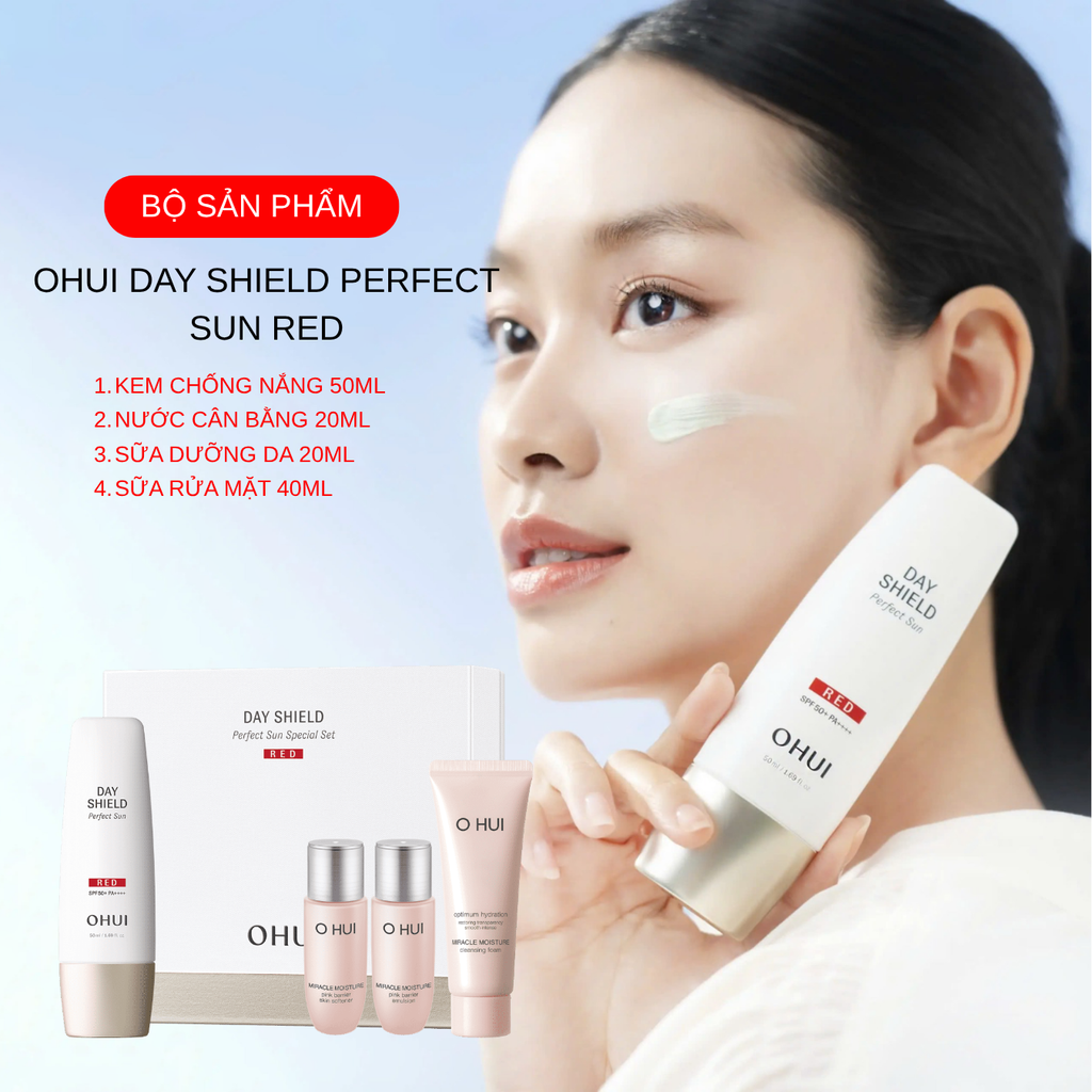 Bộ Sản Phẩm Chống Nắng Dưỡng Da Ohui Day Shield Perfect Sun Red 4PCS Set