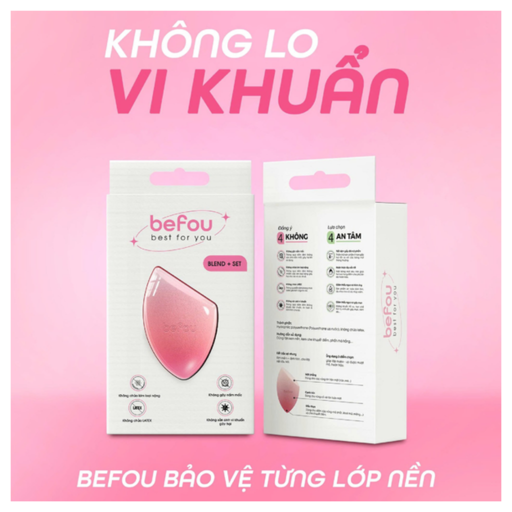 Bông Mút Trang Điểm Kháng Khuẩn Befou Blend + Set