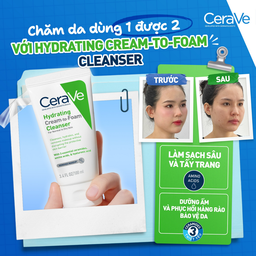 Sữa Rửa Mặt Dạng Kem Tạo Bọt Cerave Hydrating Cream-To-Foam Cleanser 100ml