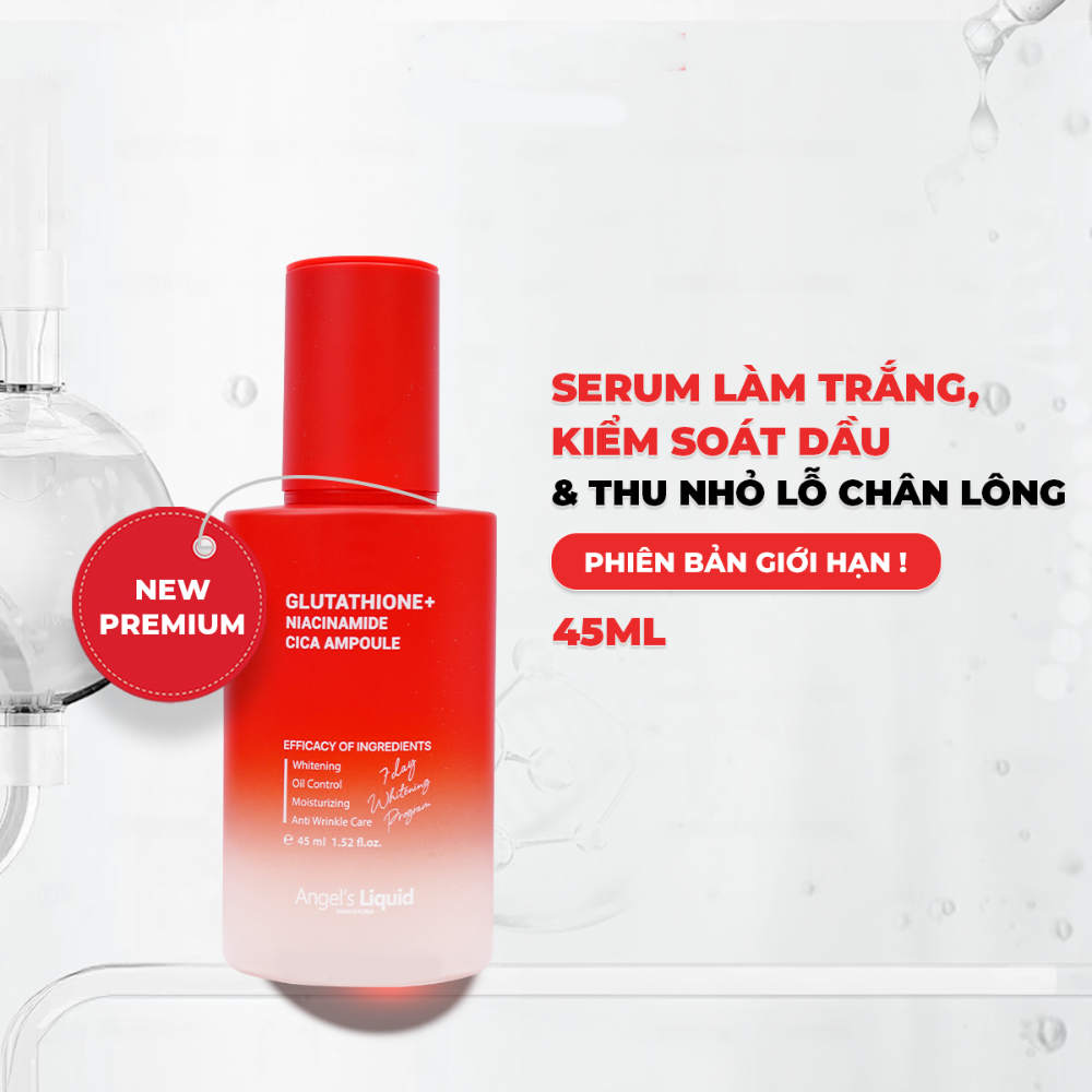 Tinh Chất Dưỡng Trắng Kiểm Soát Dầu Thu Nhỏ Lỗ Chân Lông Angel's Liquid Glutathione Plus Niacinamide Cica Ampoule 45ml