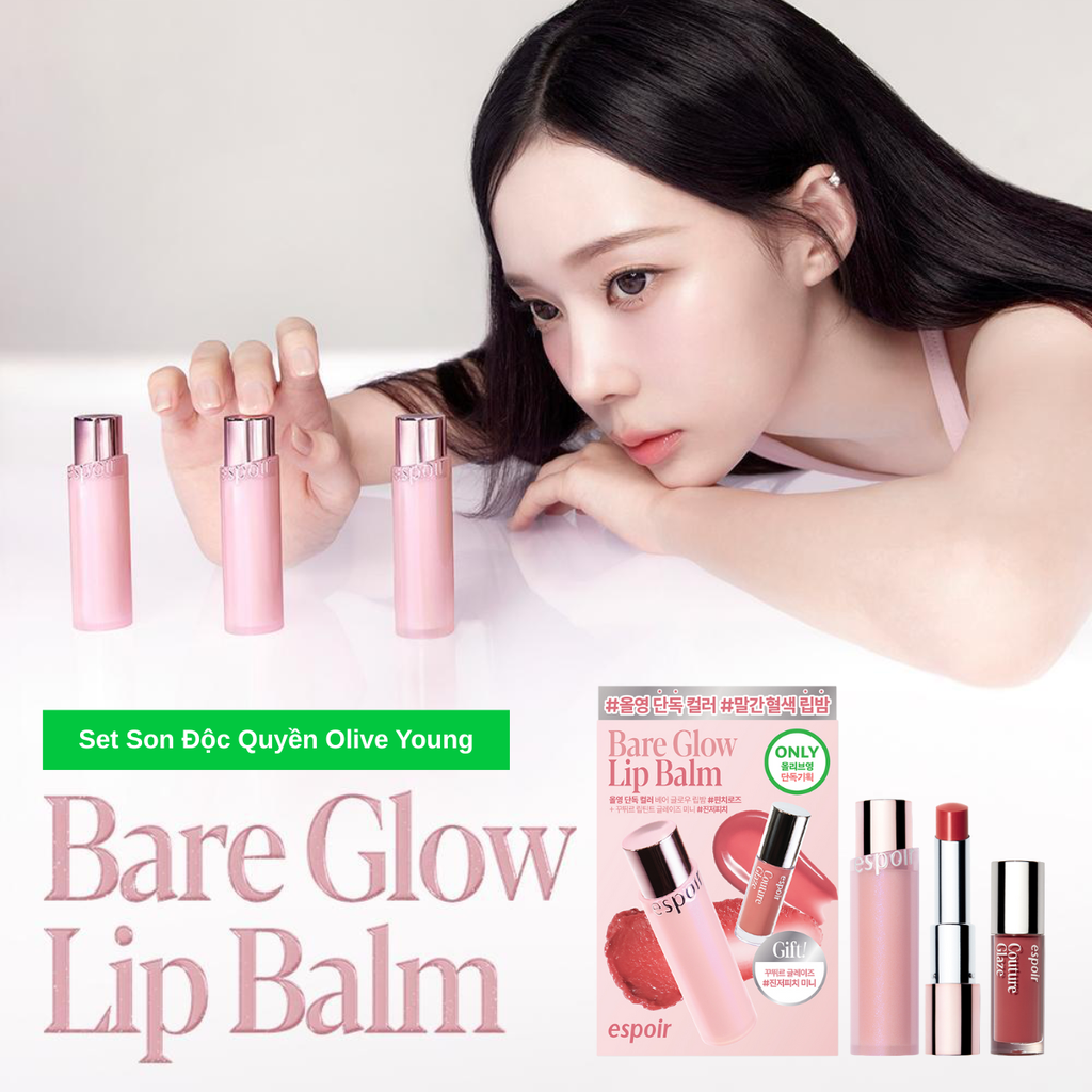 Set Son Dưỡng Có Màu Espoir Bare Glow Lip Balm 3g + Son Tint Espoir Couture Lip Tint Glaze Mini 2g