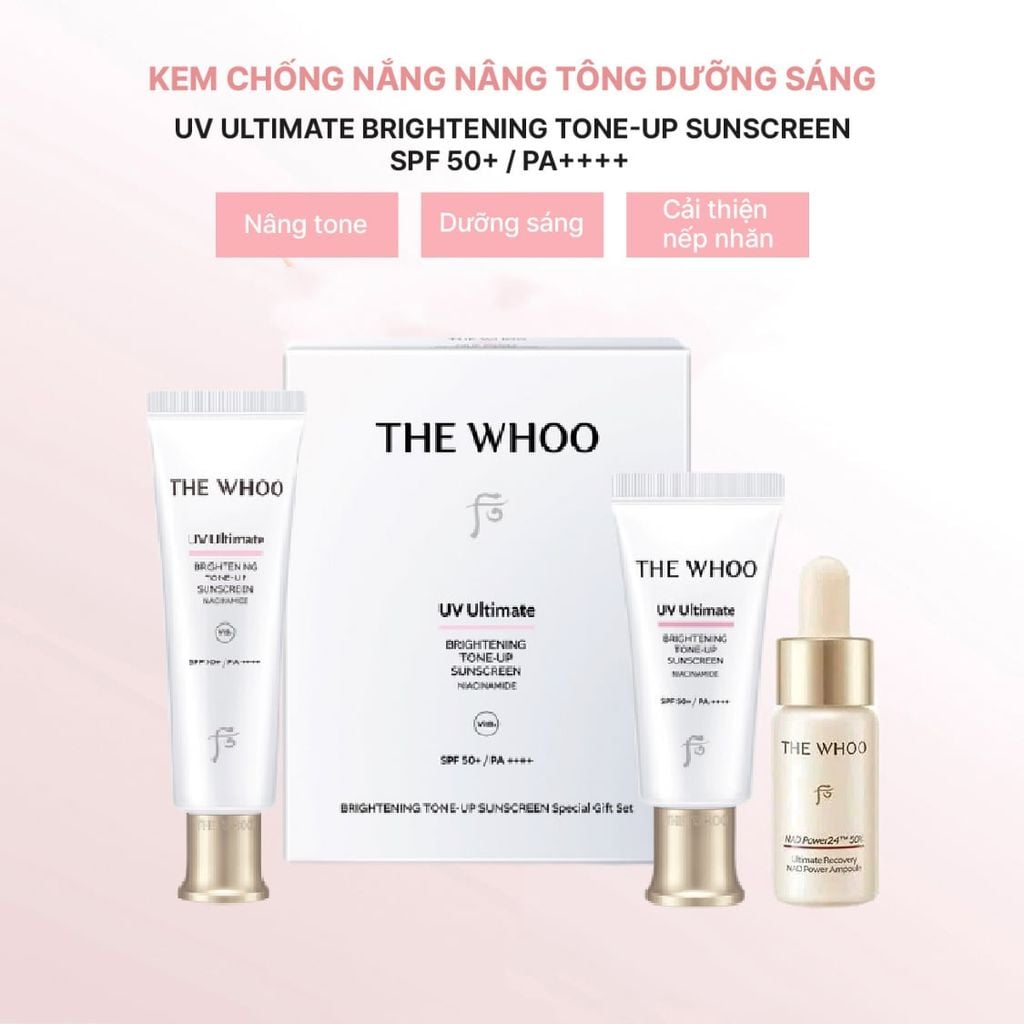 Set Kem Chống Nắng Nâng Tông The Whoo UV Ultimate Brightening Tone-up Sunscreen Special Set