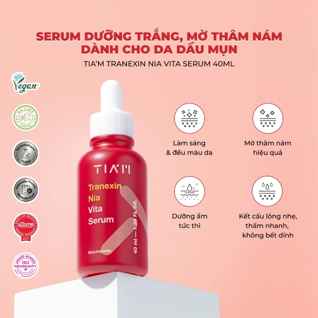 Tinh Chất Dưỡng Trắng Mờ Thâm Nám Tia'm Tranexin Nia Vita Serum 40ml