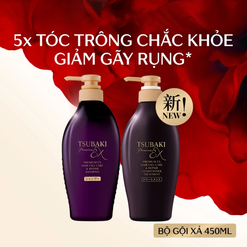 Dầu Gội Phục Hồi & Ngăn Gãy Rụng Tsubaki Premium Ex Hair Fall Care & Repair Shampoo 450ml