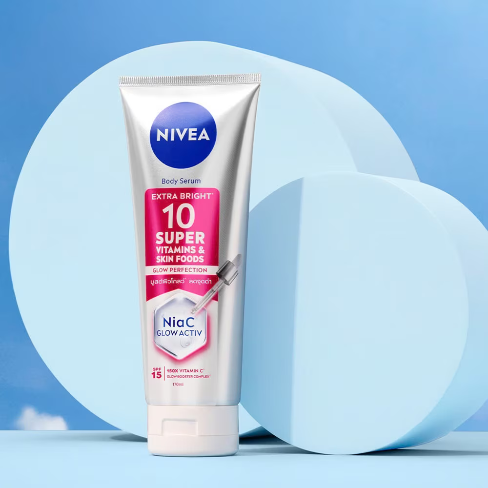 Serum Dưỡng Thể Sáng Da Mờ Thâm Nám Nivea Extra Bright 10 Super Vitamins & Skin Foods Glow Perfection Body Serum 300ml