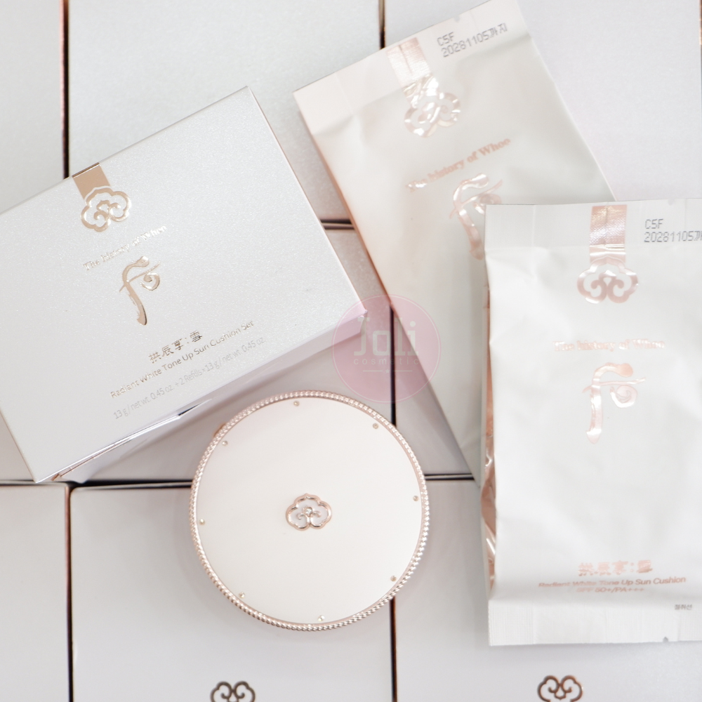 Set Phấn Nước Chống Nắng Nâng Tông Whoo Gongjinhyang Seol Radiant White Tone Up Sun Cushion SPF50+ PA+++ 13g( tặng kèm 2 lõi)
