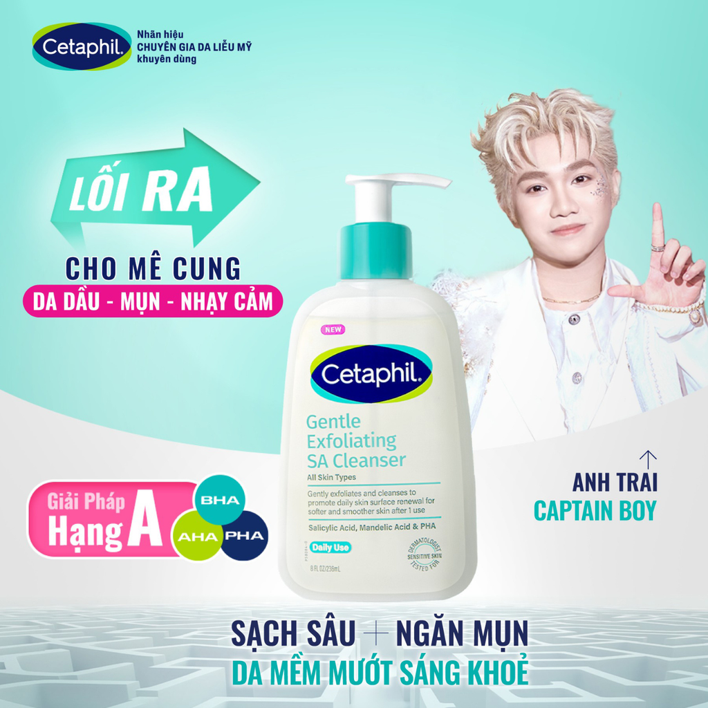 Gel Rửa Mặt Cho Da Dầu Mụn Nhạy Cảm Cetaphil Gentle Exfoliating SA Cleanser