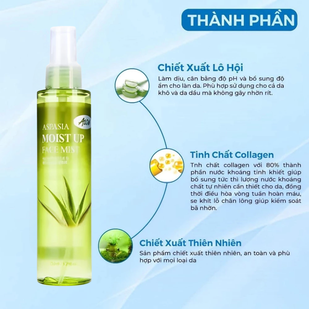 Xịt Khoáng Dưỡng Ẩm Nha Đam Aspasia Moist Up Face Mist 150ml
