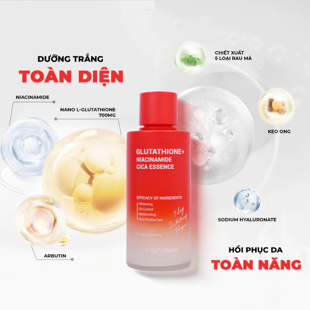 Nước Thần Dưỡng Trắng Kiểm Soát Dầu Thu Nhỏ Lỗ Chân Lông Angel's Liquid Glutathione Plus Niacinamide Cica Essence 150ml