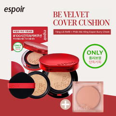 Phấn Nước Espoir Be Velvet Cover Cushion SPF42 PA++ 13g (Tặng Lõi Refill + Phấn Má Hồng Espoir Burry Cheek 4.7g)