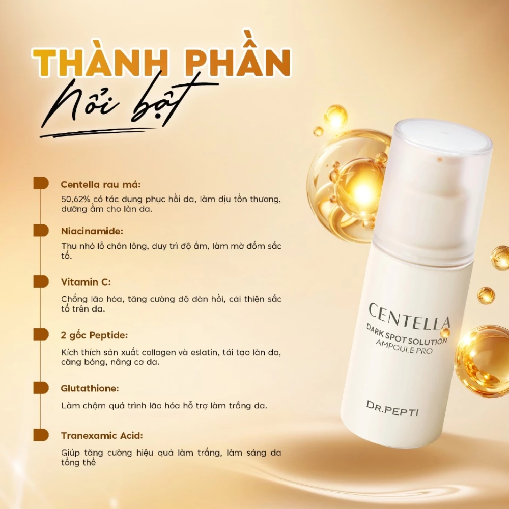 Tinh Chất Dưỡng Trắng Cải Thiện Nếp Nhăn Và Nám Dr.Pepti Centella Dark Spot Solution Ampoule Pro 30ml