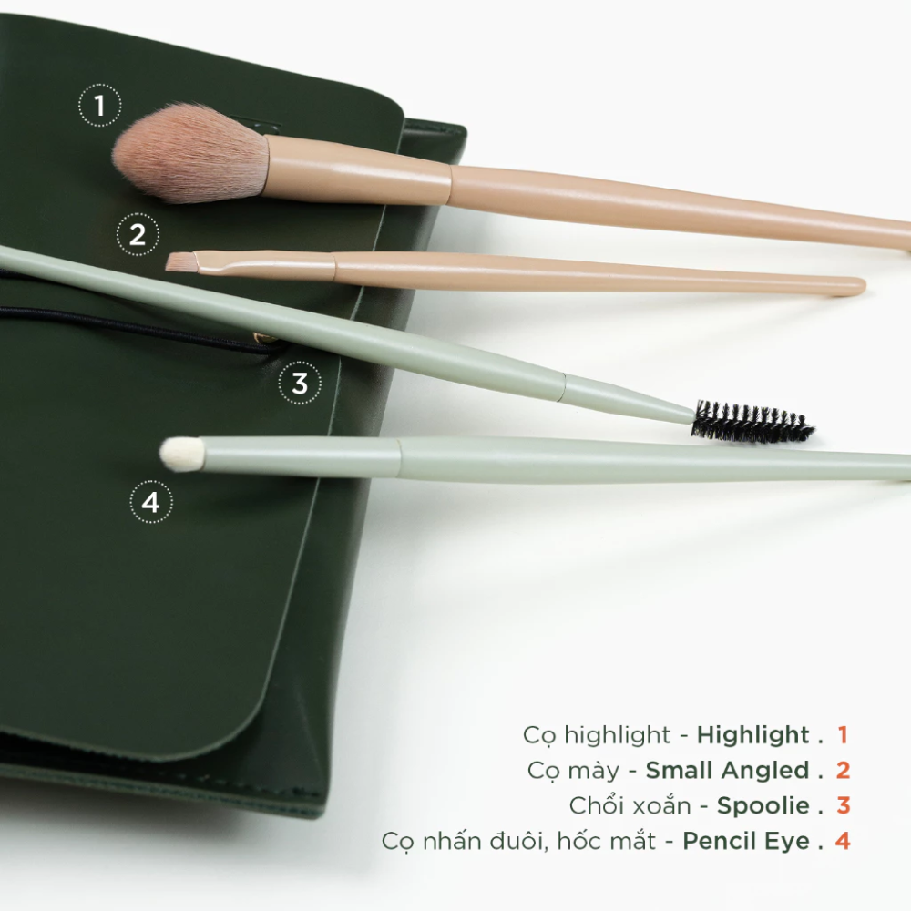 Bộ Cọ Trang Điểm 12 Cây Vacosi Kèm Ví Xanh Rêu BC35 Centrepiece Brush Set