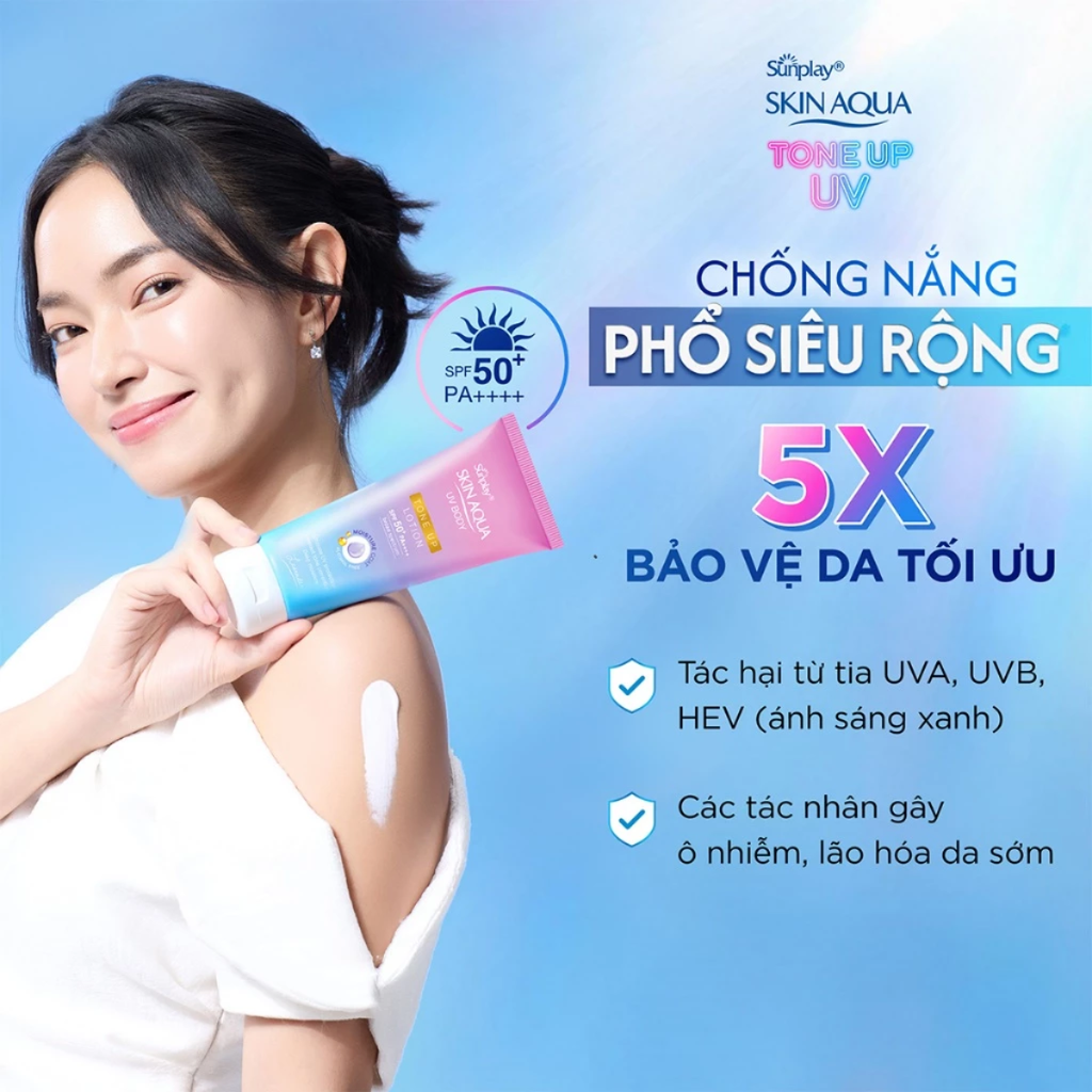 Lotion Chống Nắng Dưỡng Thể Nâng Tông Sáng Mịn Sunplay Skin Aqua UV Body Tone Up Lotion Lavender SPF50+ PA++++ 130g