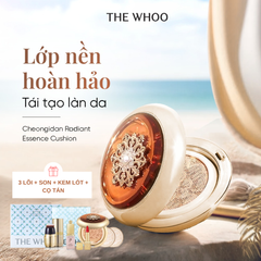 Set Phấn Nước Whoo Cheongidan Radiant No.21 Special Set (2 Lõi Thay Thế + 1 Kem Lót Base Pink + 1 Son No.24 Red Orange + 1 Cọ Tán Cushion)