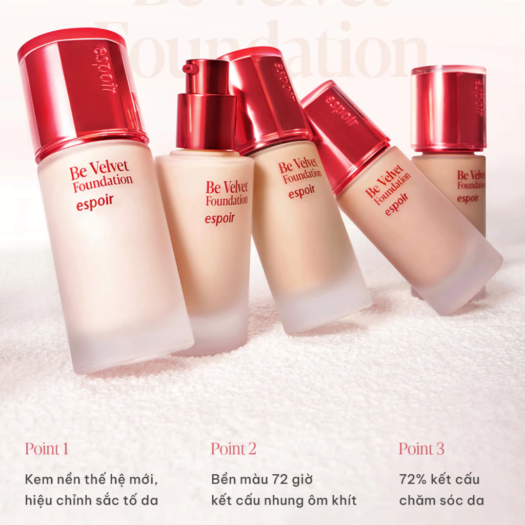 Kem Nền Espoir Be Velvet Foundation SPF22 PA++ 30g + Cọ Đánh Nền Espoir Pore Blur Foundation Brush