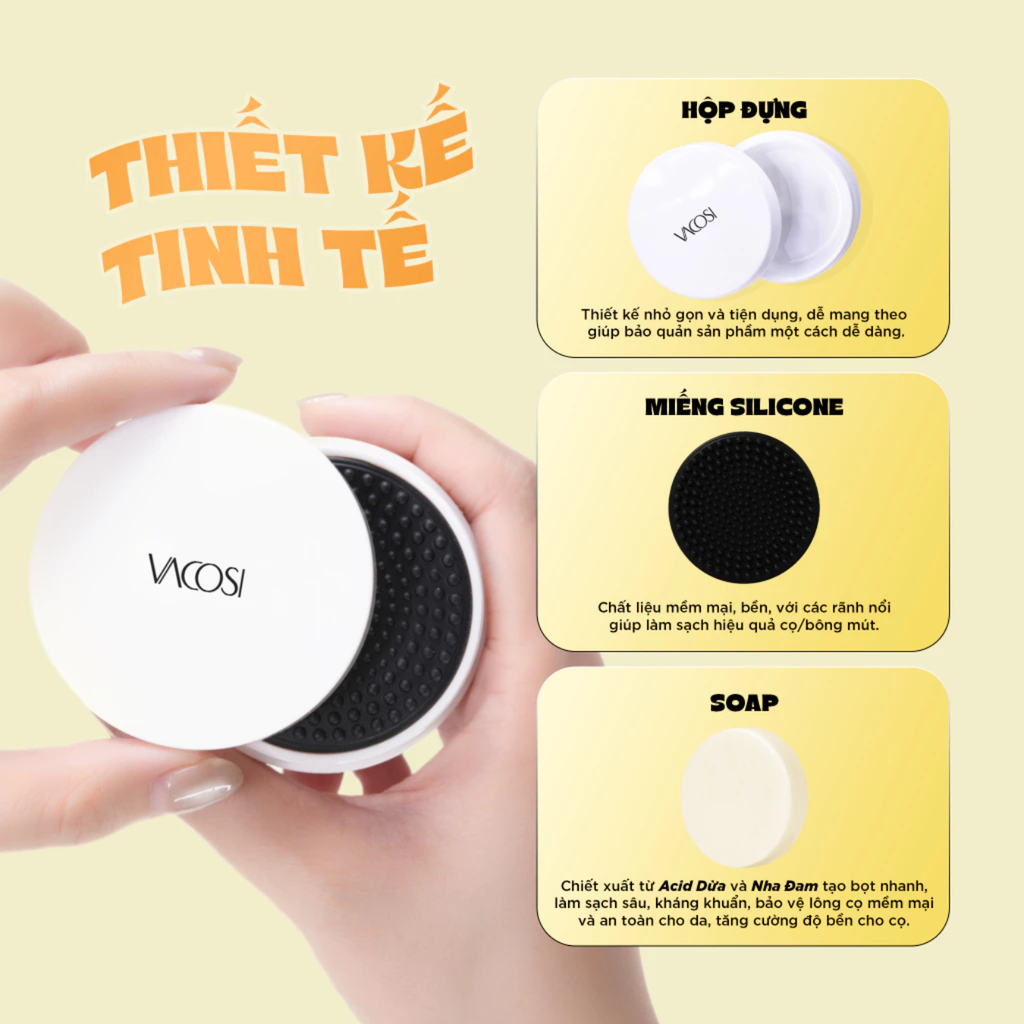 Hộp Rửa Cọ Trang Điểm Kèm Xà Bông Vacosi DC14 Makeup Cleanser Kit