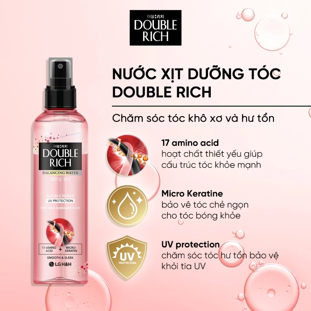 Nước Xịt Dưỡng Tóc Cho Tóc Khô Xơ Hư Tổn Double Rich Balancing Water Double Repair UV Protection 250ml