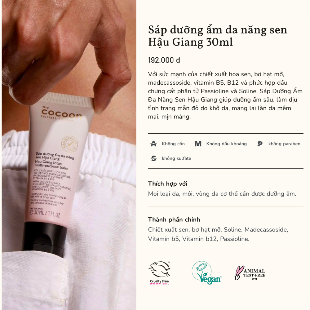 Sáp Dưỡng Ẩm Đa Năng Sen Hậu Giang Cocoon Lotus Multi-Purpose Balm 30ml