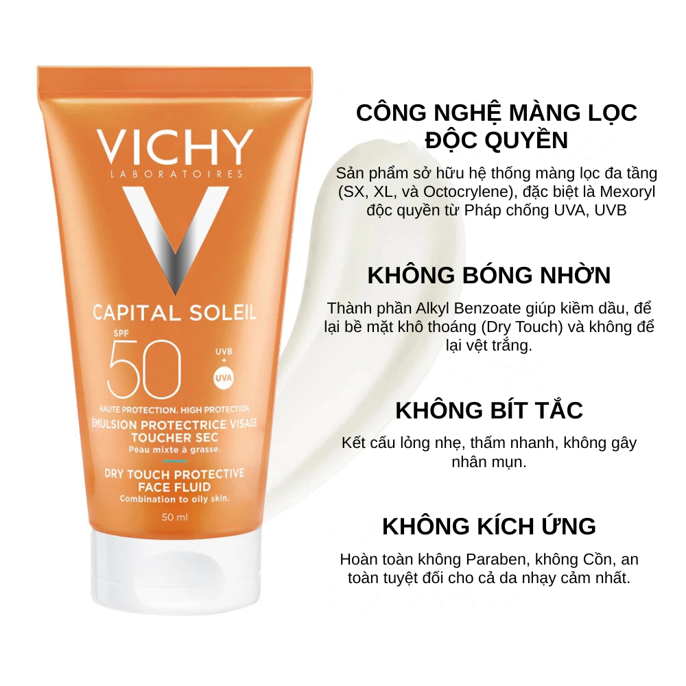 Kem Chống Nắng Cho Da Dầu Vichy Ideal Soleil Mattifying Face Fluid Dry Touch SPF50+ 50ml