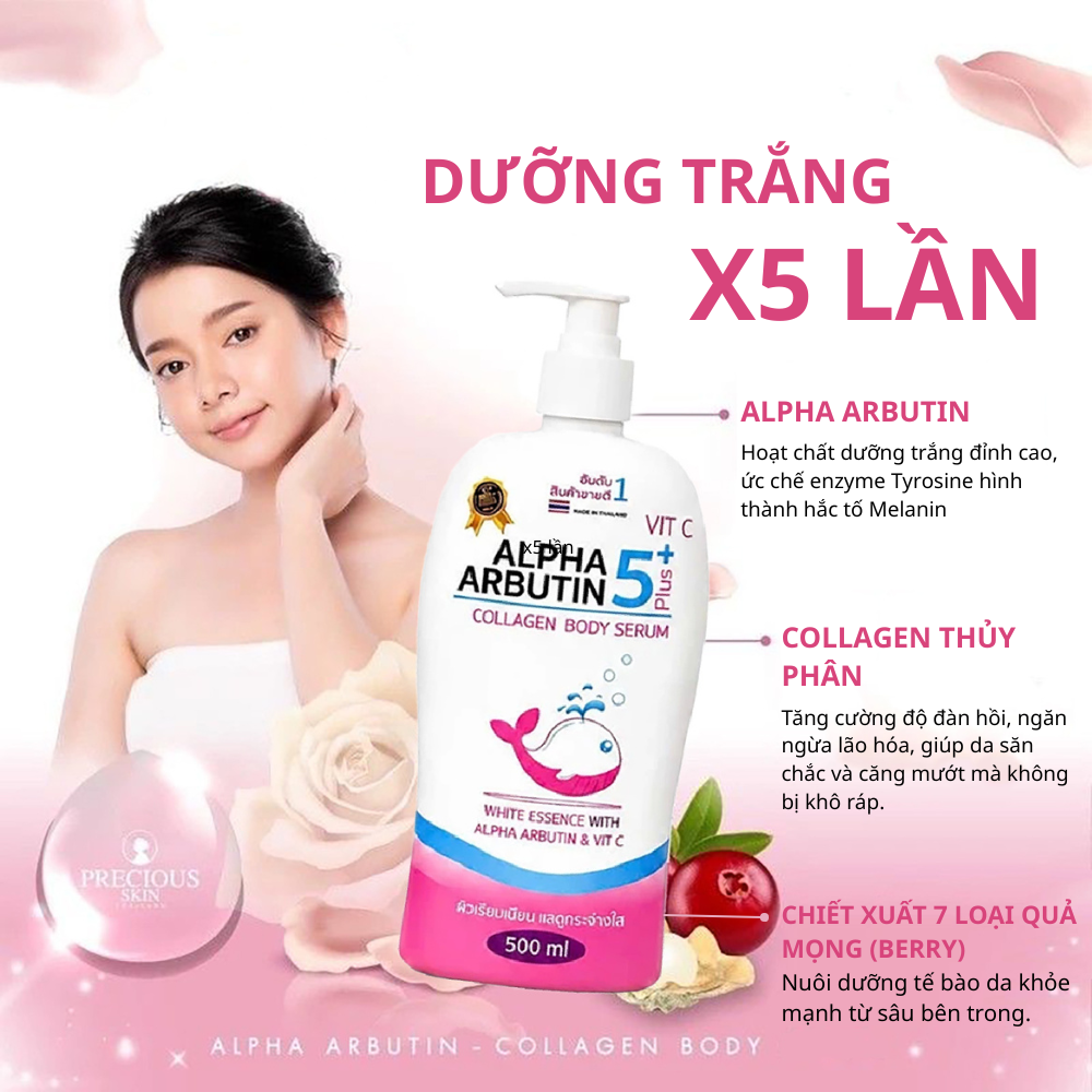 Sữa Dưỡng Thể Alpha Arbutin 5Plus+ Vit C Collagen Body Serum 500ml