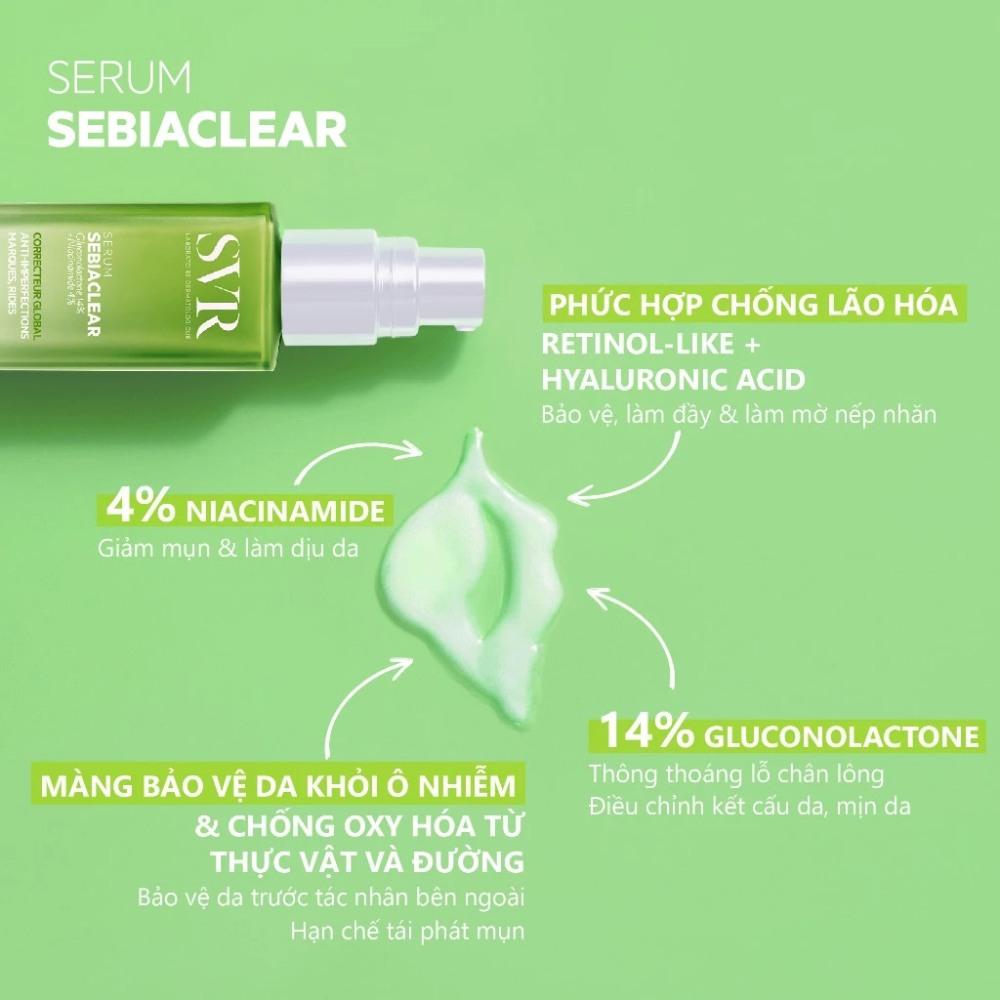 Combo 3 Món SVR Sebiaclear Cho Da Dầu (Tinh Chất 30ml+Nước Tẩy Trang 75ml+Gel Rửa Mặt 55ml)