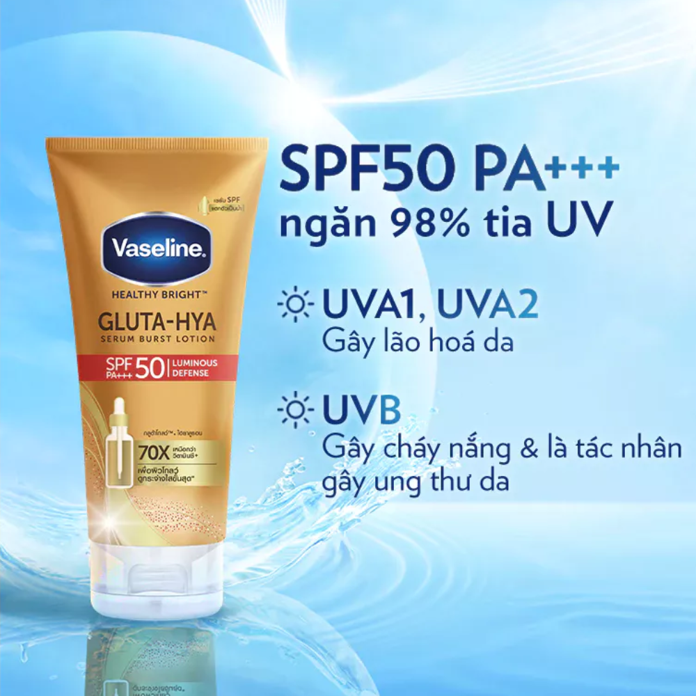Serum Dưỡng Thể Chống Nắng Phổ Rộng Vaseline Healthy Bright Gluta-Hya Serum Burst Lotion SPF50 PA+++ 260ml