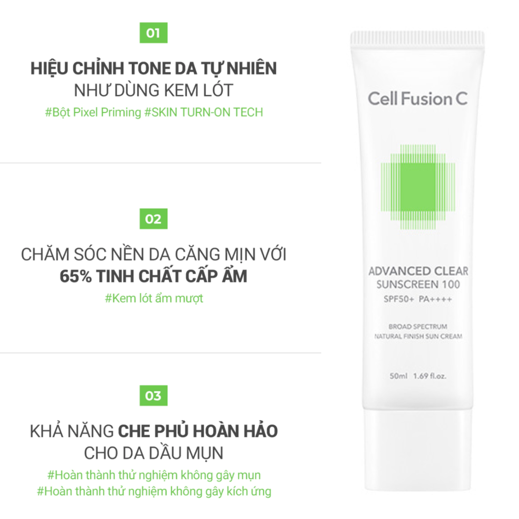 Kem Chống Nắng Cho Da Dầu Mụn Cell Fusion C Advanced Clear Sunscreen 100 SPF50+ PA+++ 35ml + 35ml
