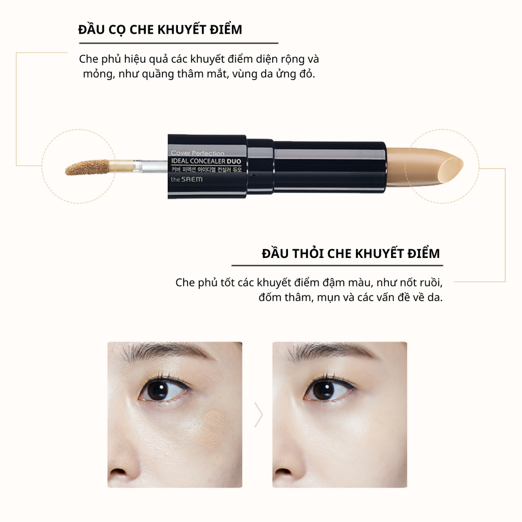 Kem Che Khuyết Điểm 2 Đầu The Saem Cover Perfection Ideal Concealer Duo