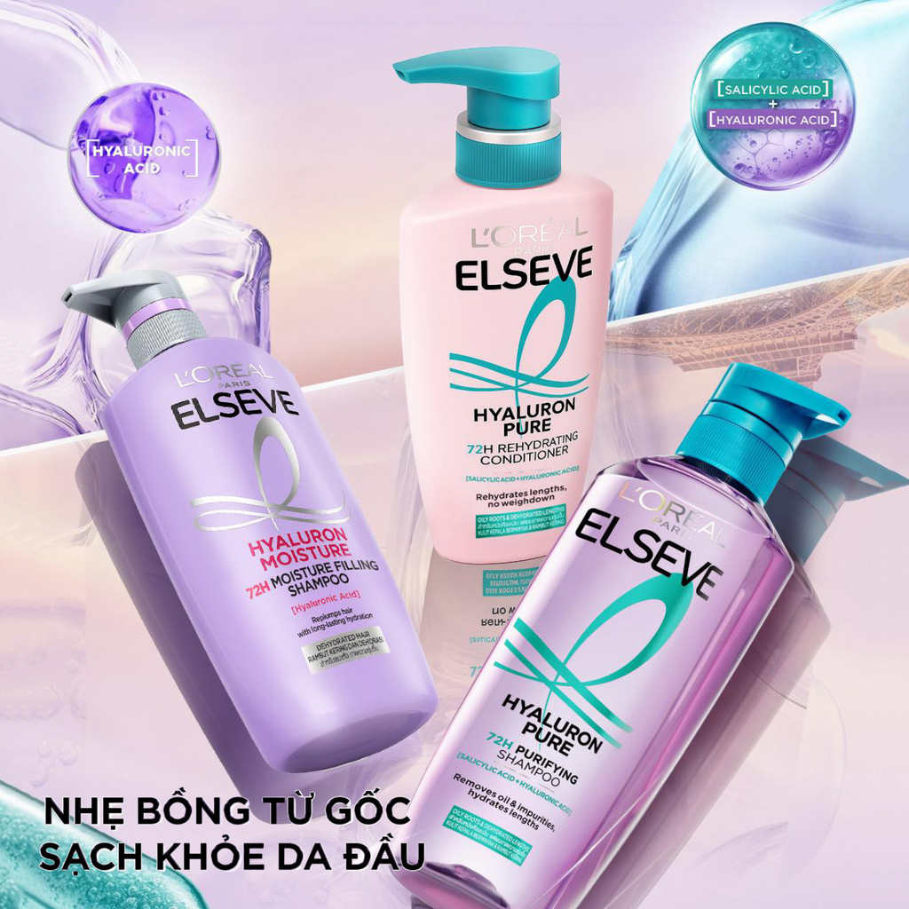 Dầu Gội Giúp Tóc Bồng Bềnh Cho Da Dầu Loreal Hyaluron Pure 72H Purifying Shampoo 620ml