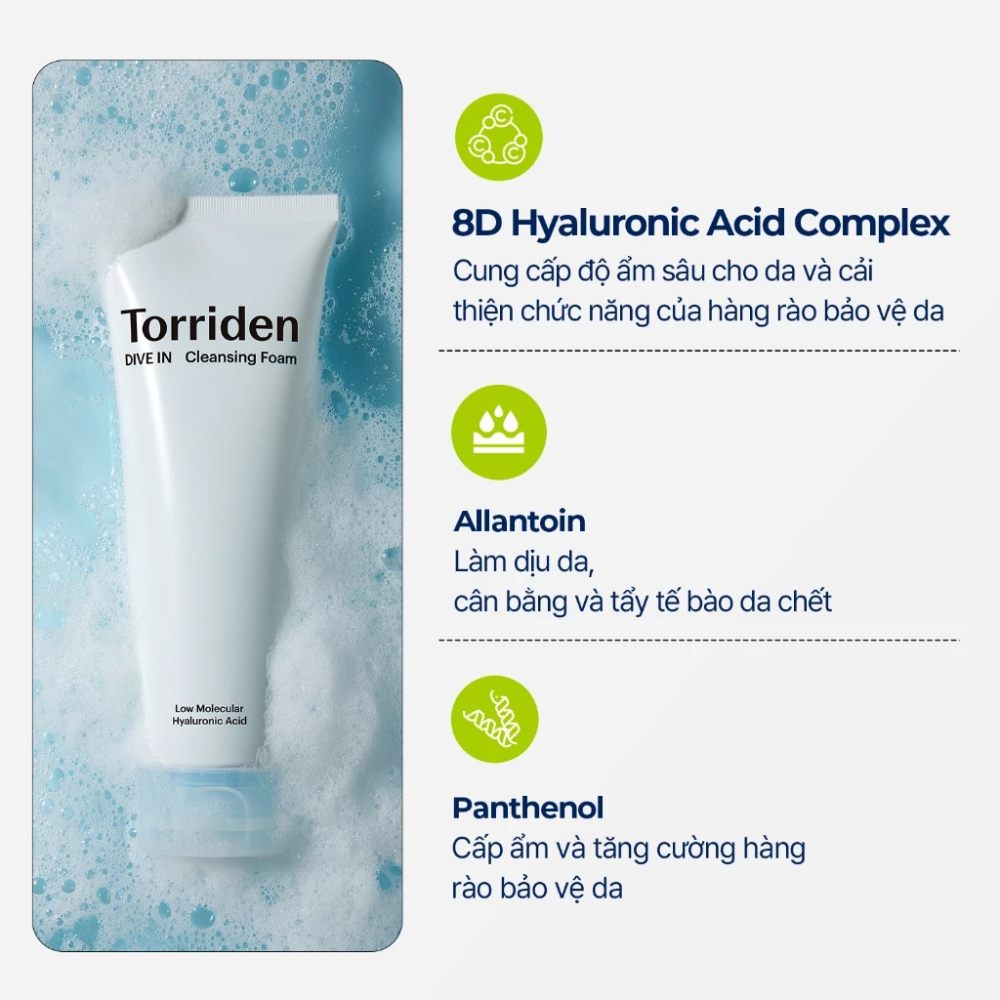 Sữa Rửa Mặt Tạo Bọt Dưỡng Ẩm Da Torriden Dive-In Low Molecular Hyaluronic Acid Cleansing Foam 150ml