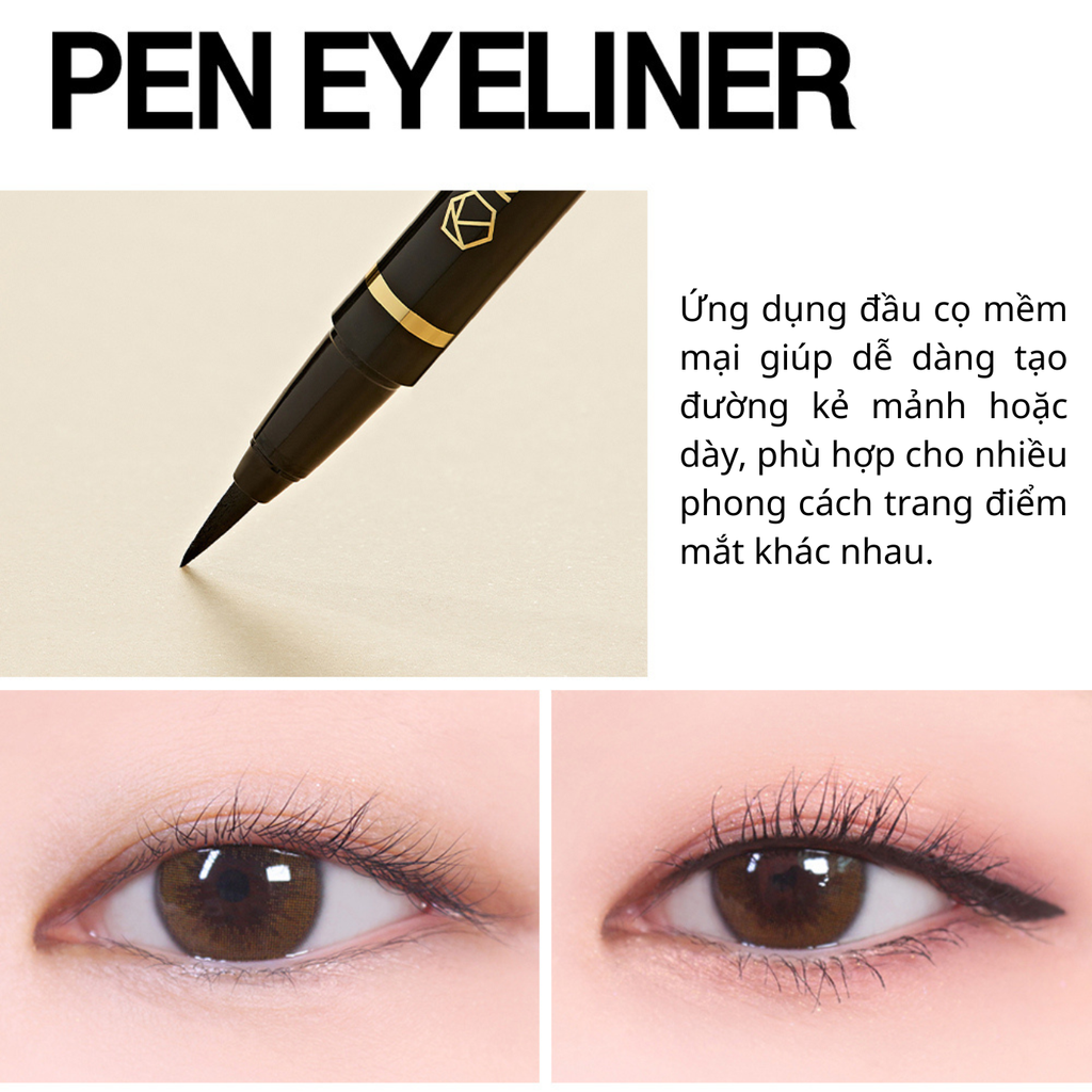 Bút Kẻ Mắt Nước Karadium Waterproof Eyeliner Pen Black 0.55g
