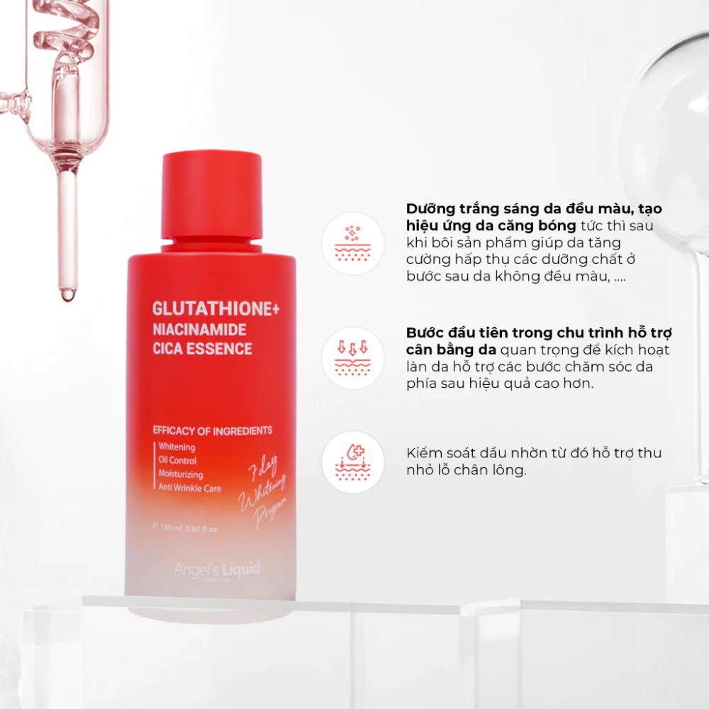 Nước Thần Dưỡng Trắng Kiểm Soát Dầu Thu Nhỏ Lỗ Chân Lông Angel's Liquid Glutathione Plus Niacinamide Cica Essence 150ml