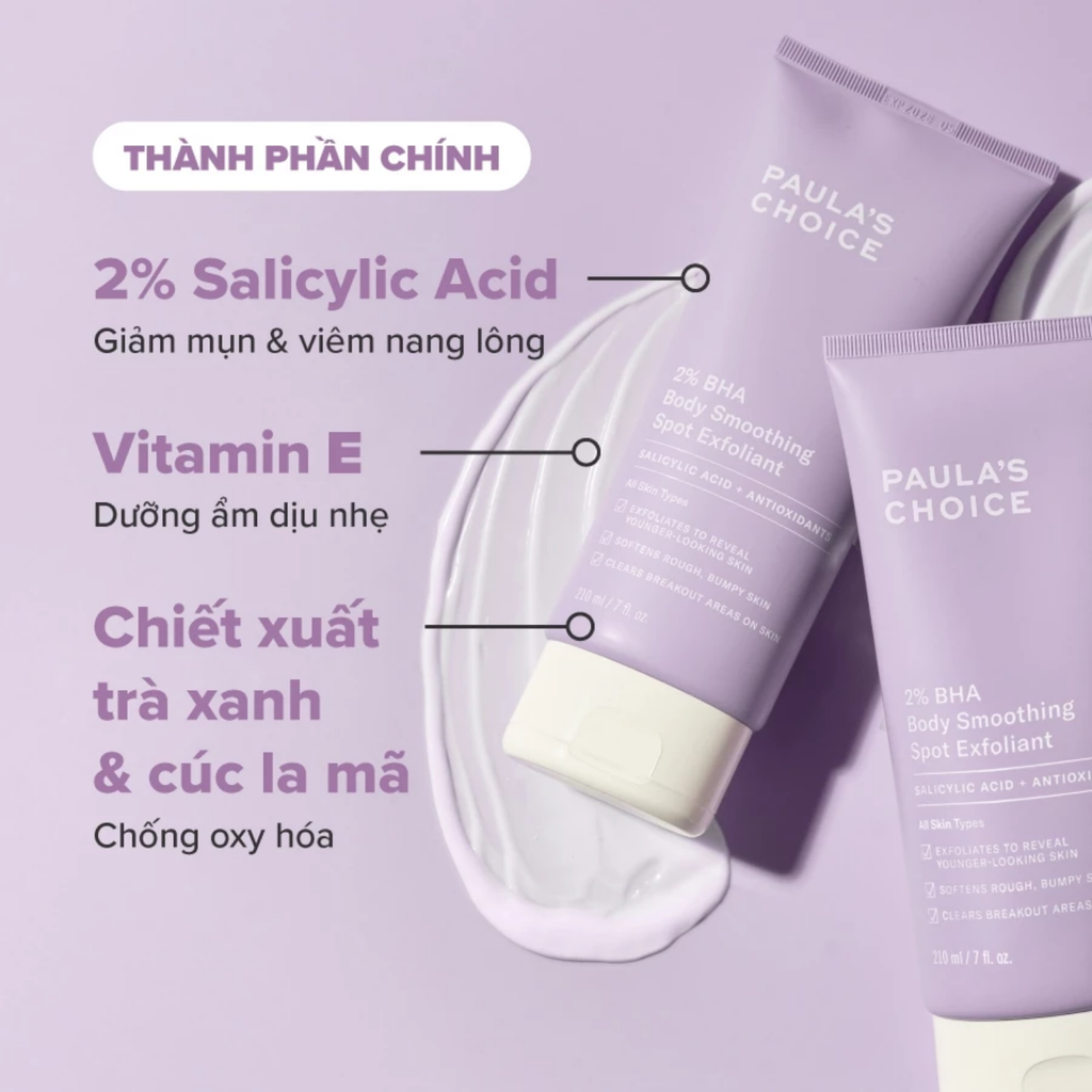 Kem Dưỡng Thể Hỗ Trợ Giảm Mụn Làm Mịn Da Paula's Choice 2% BHA Body Smoothing Spot Exfoliant 210ml