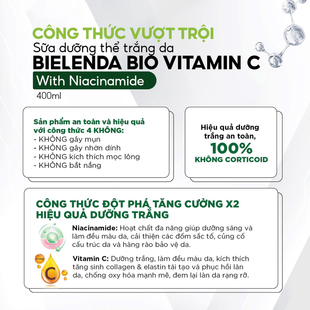 Sữa Dưỡng Thể Bielenda Bio Vitamin C Moisturizing & Brightening Body Milk With Niacinamide 400ml