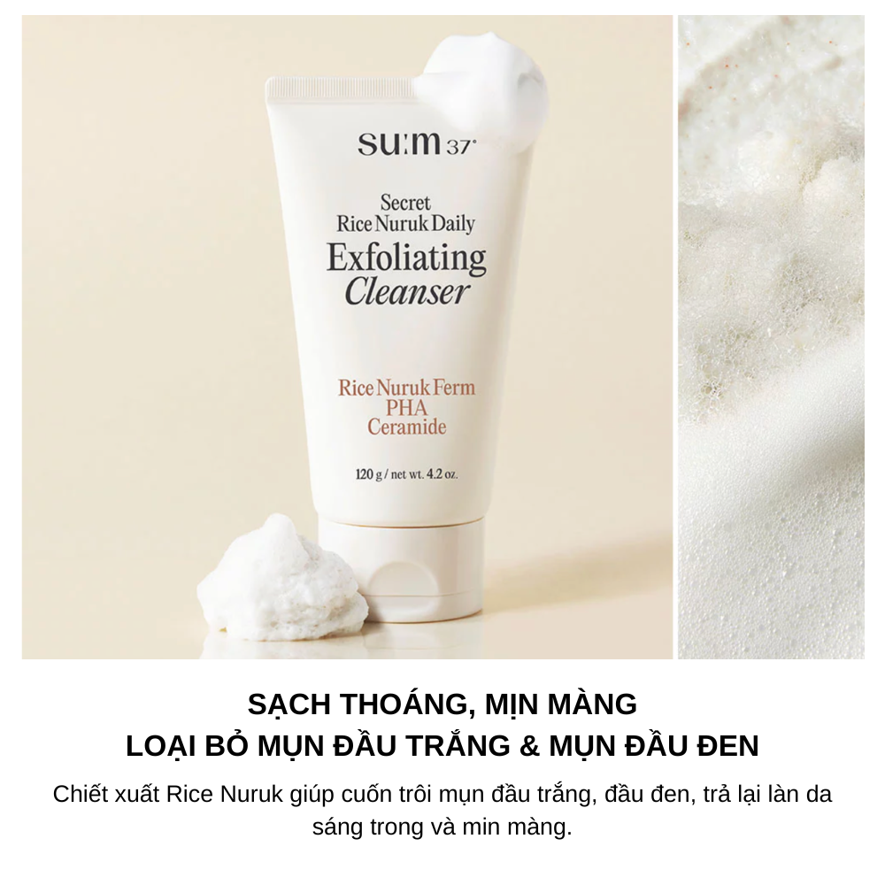Sữa Rửa Mặt Tẩy Da Chết Sum37 Secret Rice Nuruk Daily Exfoliating Cleanser 160g
