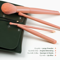 Bộ Cọ Trang Điểm 12 Cây Vacosi Kèm Ví Xanh Rêu BC35 Centrepiece Brush Set