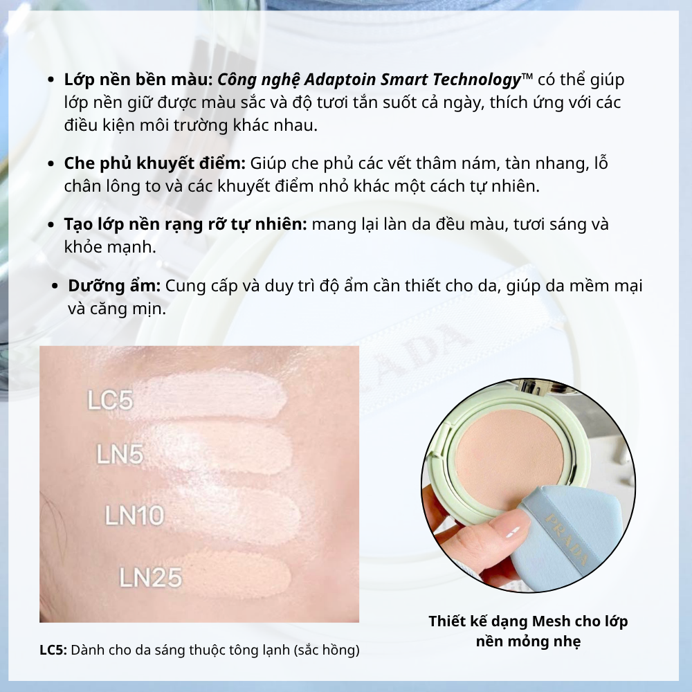 Phấn Nước Prada Augmented Skin Reveal Mesh Cushion Foundation SPF50+ PA+++ 12g