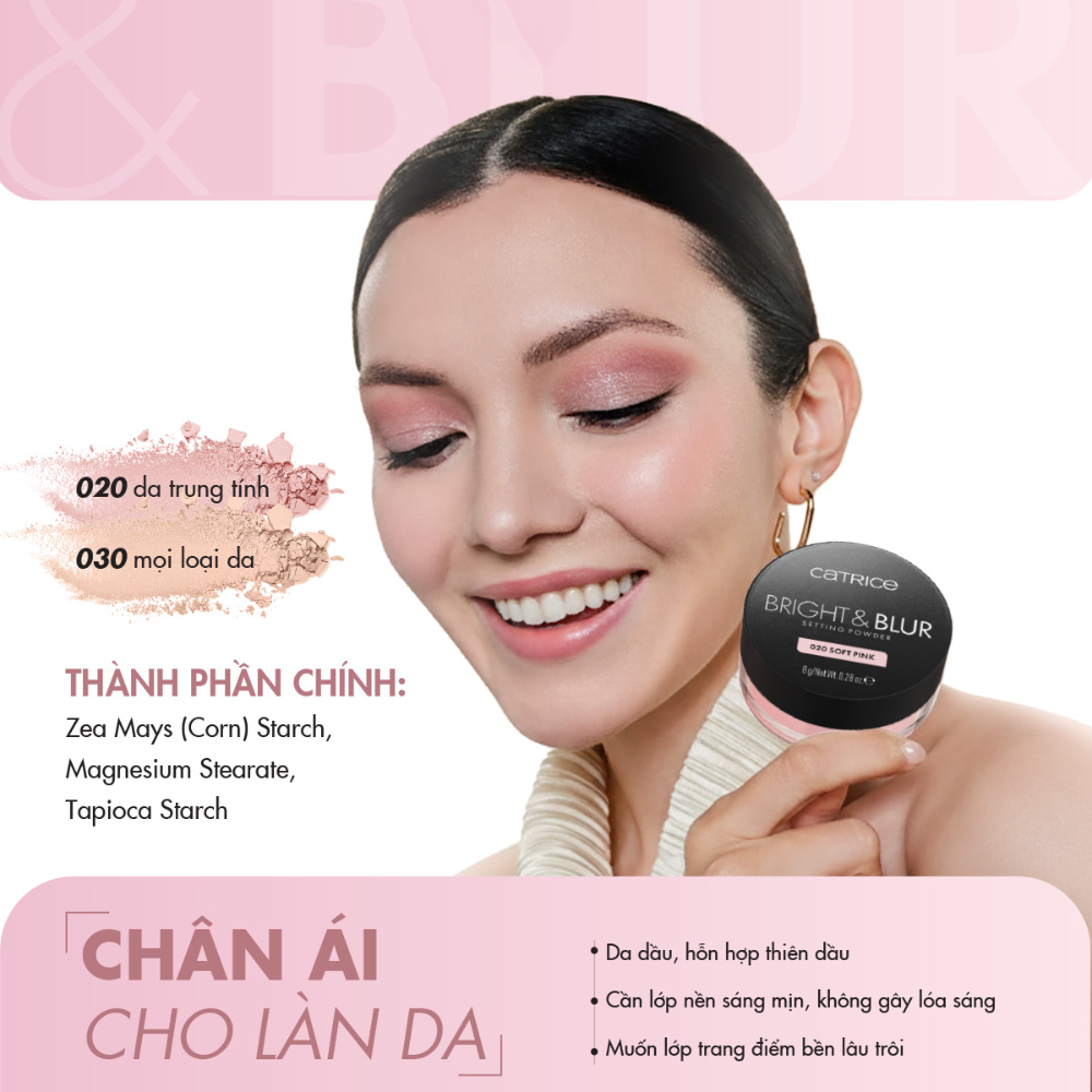 Phấn Phủ Căng Bóng Nâng Tone Catrice Bright & Blur Setting Powder 8g